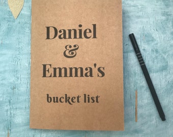 Personalised custom names bucket list rustic kraft notebook wedding anniversary gift present for the couple