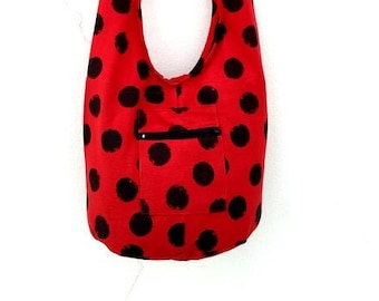Red Black Bag, Polka Dot Bag, Bohemian Bag, Hobo Bag, Sling  Bag, Shoulder Bag, Purse, Everyday Bag,Beach Bag, Rasta Bag, Boho Bag Jamaica