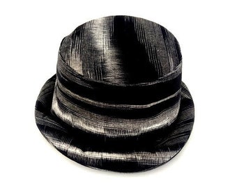 Black white Bucket Hat, Artist Hat, Brim Hat, Hippie Hat, Festival Hat, Black Hipster Hat, Bohemian Hat, Sun Hat gift, Rolled Brim Hat