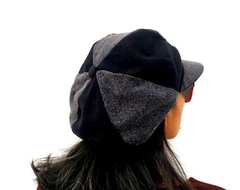 Black Gray Hat, Beret Hat, Baker Hat, Rasta Hat, Gavroche Cap