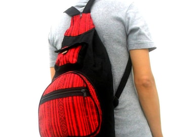 Mochila Bolso Plegable Mochila Boho Mochila Étnica Mochila Color Rojo Negro Mochila Hippie Boho Bolso Artesanal Bolso Bandolera Regalo Tailandés