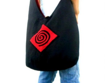 Sac à bandoulière réversible sac bohème sac hobo hippie spirale sac hippie sac à bandoulière sac bohème sac à bandoulière sac messager sac de couleur rouge noir