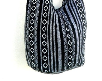 Shoulder Bag Crossbody Nepal Bag Sling Bag Hippie Hobo Bag Boho Bohemian Handmade bag Purse Cross Body Thai bag / Gift Black White Color