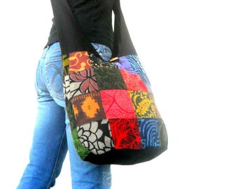 Reversible Sling Bag, Patchwork Bag, Bohemian Bag, Messenger Bag, Gipsy Bag, Multi color Hippie Hobo Boho Bag Purse Thai Gift