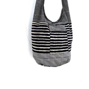 Striped Sling Bag, Black Crossbody, Shoulder Bag, Hippie Bag ,Hobo Bag, Boho Bag, Bohemian bag, Purse, Ethnic Bag , Everyday Bag / Gift