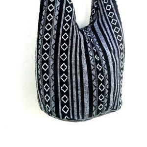 Shoulder Bag Crossbody Nepal Bag Sling Bag Hippie Hobo Bag Boho Bohemian Handmade bag Purse Cross Body Thai bag / Gift Black White Color