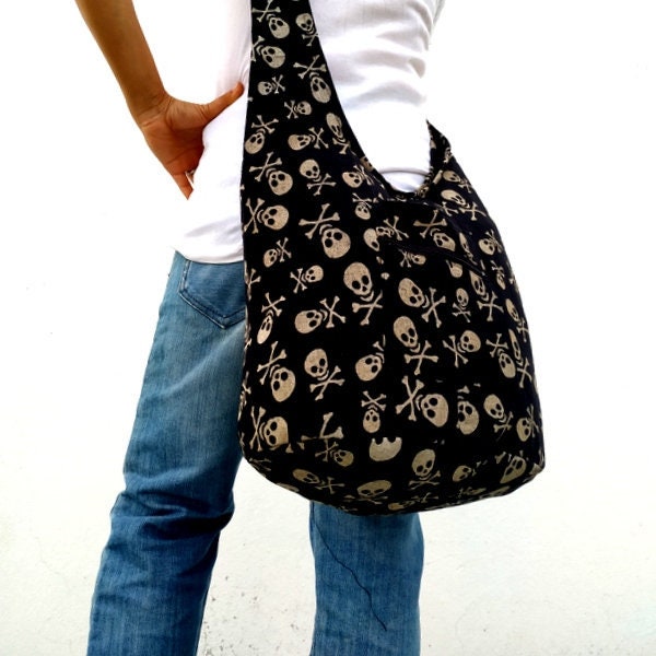 Shoulder Bag Skeleton bag Sling Bag Hippie Hobo Skull Bag Boho bohemian Handmade bag Purse Cross Body Goth bag / Gift Black Gray Color