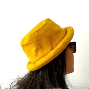 Yellow Mustard Bucket Hat, Hipster Hat, Festival Hat, Boho Bohemian Hat, Hippie Hat, Funky Gift, Bowler Hat, Rolled brim Yellow Bucket Hat