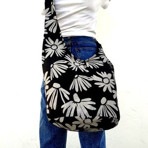 Sling Bag Hobo Bag Boho Bag Hippie Floral Bag Crossbody Bag Bohemian Bag Shoulder Bag Messenger Bag Black White color Hippie Bag Handbags