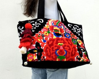 Colourful Embroidered Tote, Bohemian Bag, Ethnic Bag, Hippie Tote, Artistic bag,  Boho Bag, Hobo Bag, Purse, One of a kind Bag