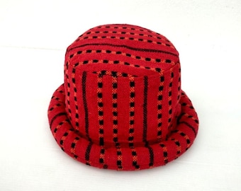Red Bucket Hat, Boho Hat, Hippie Hat, Hipster hat, Bohemian Hat, Sun Hat, Vegan Bucket Hat, Rolled Brim, Festival Hat, Gift, Red Hat