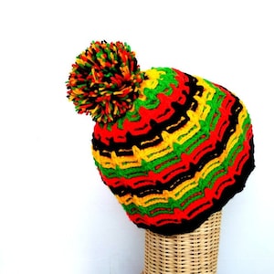 Rasta Crochet Hat, Knited Rasta Hat, Rastafari Beanie, Jamaican Rasta Hat, Rasta Beanie, Slouchy Hat, Bobble Hat, Reggae Hat, Dreadlocks Tam