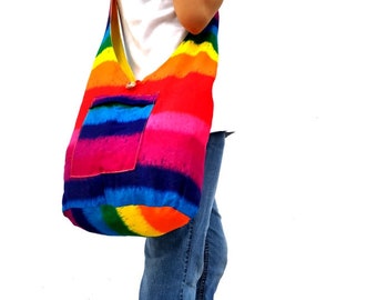 Rainbow Hobo Bag, Hippie Hobo Bag, Reversible Sling Bag, Everyday Bag, Womens Crossbody Purse, Boho Bag, Vegan Bag, Hand Bag, Beach Bag