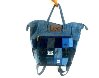 Denim rugzak, jeans rugzak, rugzak Denim, vintage jeans, Hipster rugzak, denim rugzak portemonnee, upcycle tas, patchwork denim tas
