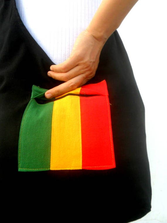 Rasta Tote Shoulder Bag - Cotton Lion Of Judah Hippie Bag In Green, Yellow, Red, Black | 12x15 Inches - View #3