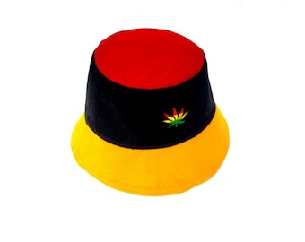 Rasta Bucket Hats, Jamaican Hat, Red Yellow Green Black Hat, Sun Hat, Boho Hat, Rastafari Hat, Reggae, Sun Hat, Gift