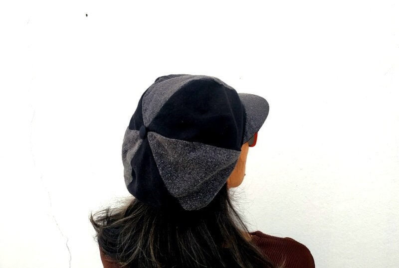 Black Gray Hat, Beret Hat, Baker Hat, Rasta Hat, Gavroche Cap
