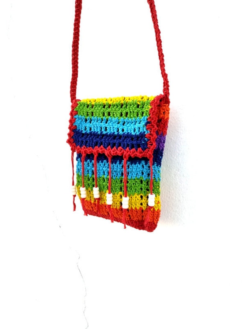 Colorful Bag, Hippie Bag, Beach Bag, Crochet Bag, Rainbow bag, Bohemian Bag, Gift For Her, Festival bag, cross body bag, Women Purse image 1