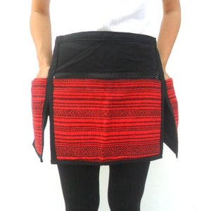 Half Waist Apron waitress apron With Pocket Embroidered Apron Unisex Waist Apron Barber Black Red Apron Handmade Restaurant ,Cooking Apron