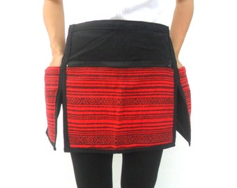 Half Waist Apron waitress apron With Pocket Embroidered Apron Unisex Waist Apron Barber Black Red Apron Handmade Restaurant ,Cooking Apron