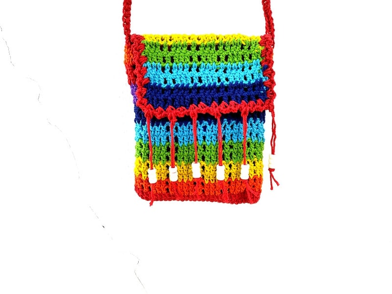Colorful Bag, Hippie Bag, Beach Bag, Crochet Bag, Rainbow bag, Bohemian Bag, Gift For Her, Festival bag, cross body bag, Women Purse image 5