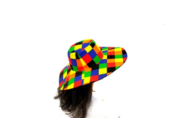 Plaid Brim Hat, Festival Brim Hat, Funky Hat, Boho Hat 