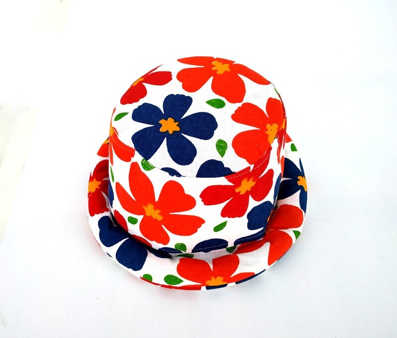 Rolled Brim Floral Bucket Hat, Spring Summer Cotton Hat  display picture 3