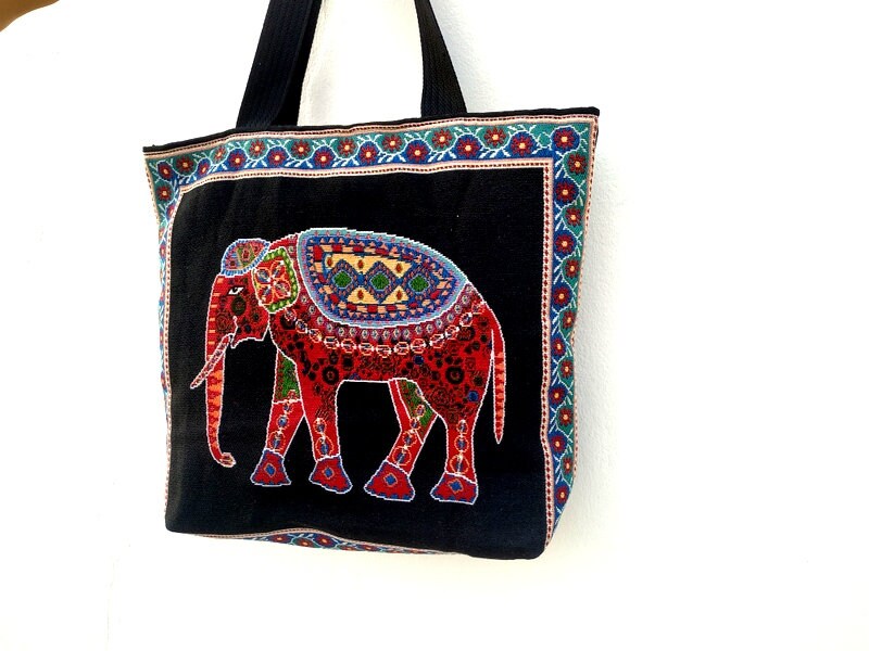 Cute Elephant Style Tool Bag 14.8 Inch Wide Mouth Tool Storage Tote Bag with Multi-Pockets Waterproof Heavy Duty Tool Bag Organizer with Adjustable Sh Elephant Tote Bag, African Animal Tote, Elephant Lover, Elephant