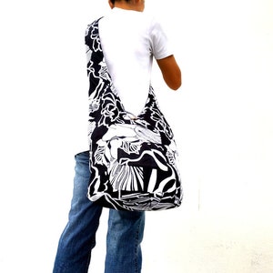 Reversible Sling Bag Boho Bag Hobo Hippie Bag Hippie Bag Crossbody Bag Bohemian Bag Shoulder Bag Messenger Bag Black white Color image 1