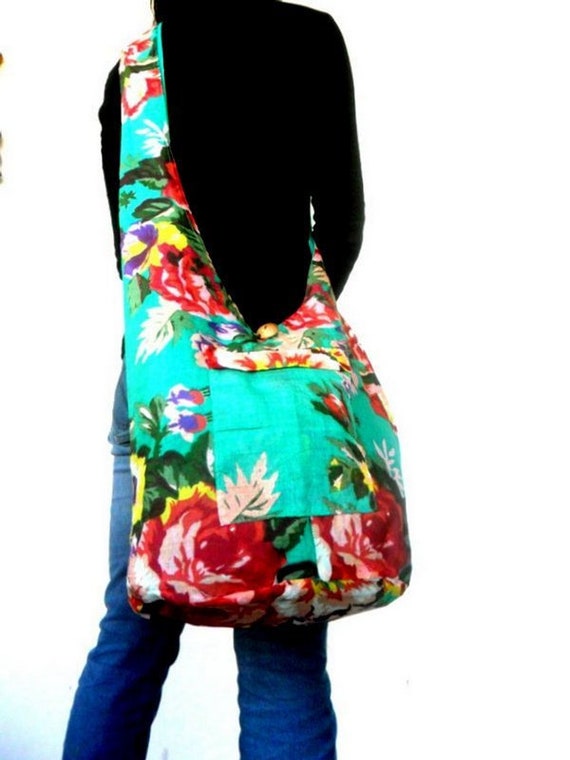 Festival Sling Bag, Market Bag, Bohemian Bag, Hippie Bag, Reversible Hobo Bag, Boho Bag, Floral Bag, Gypsy Bag