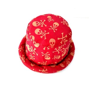 Skull and Crossbones Hat, Skull Hat, Pirate Hat, Bucket Hat, Boho Hat, Hippie Hat, Bohemian Hat, unisex Cap hat, Red Hat