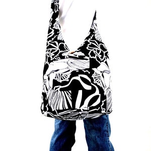 Reversible Sling Bag Boho Bag Hobo Hippie Bag Hippie Bag Crossbody Bag Bohemian Bag Shoulder Bag Messenger Bag Black white Color image 4