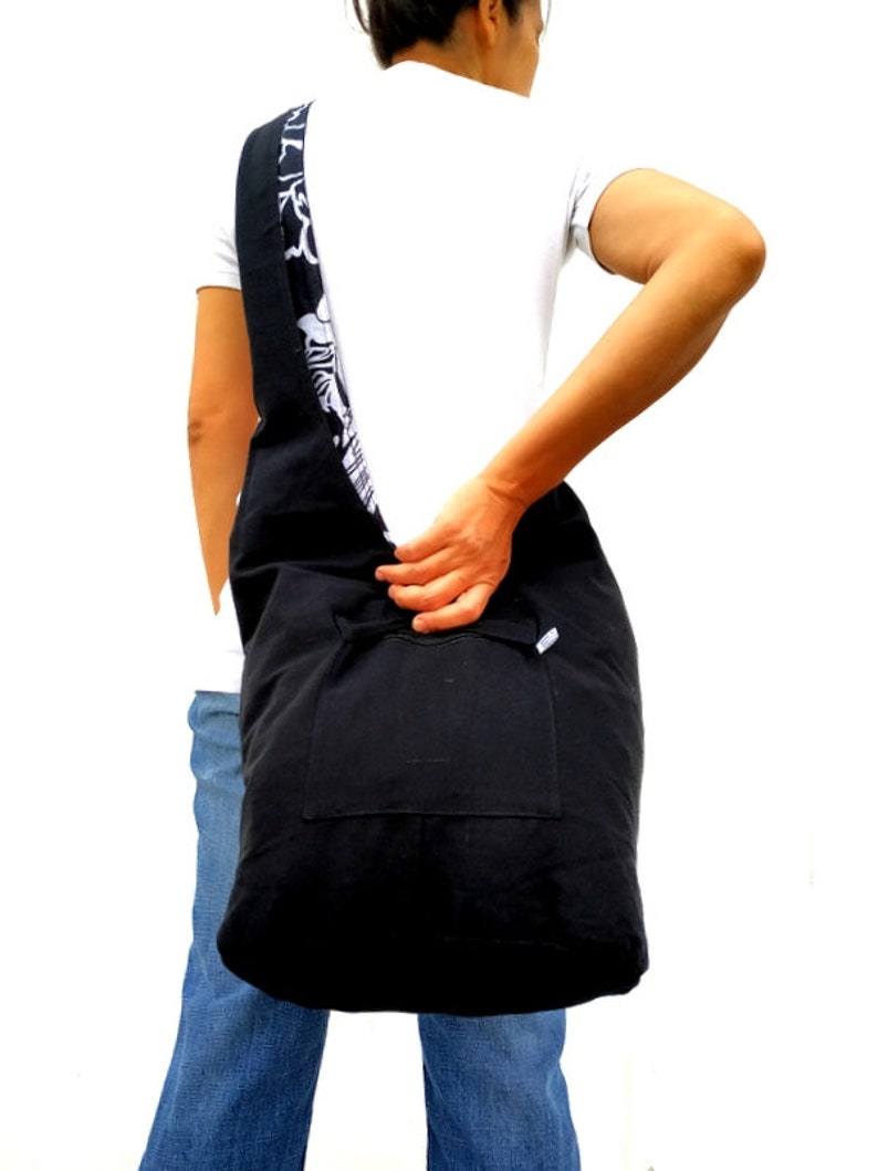 Reversible Sling Bag Boho Bag Hobo Hippie Bag Hippie Bag Crossbody Bag Bohemian Bag Shoulder Bag Messenger Bag Black white Color image 9