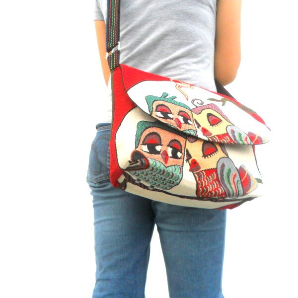 Crossbody Bag Hippie Bag Messenger Shoulder Bag Purse Handbag boho Hobo Bag Owl bag Thai Handmade Everyday Bag Gift Bag Multicolor Bag