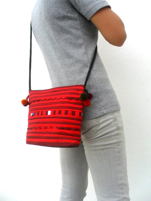 Black Red Color Crossbody Bag Hill Tribe Bag Boho Bag Hobo Bag Etsy