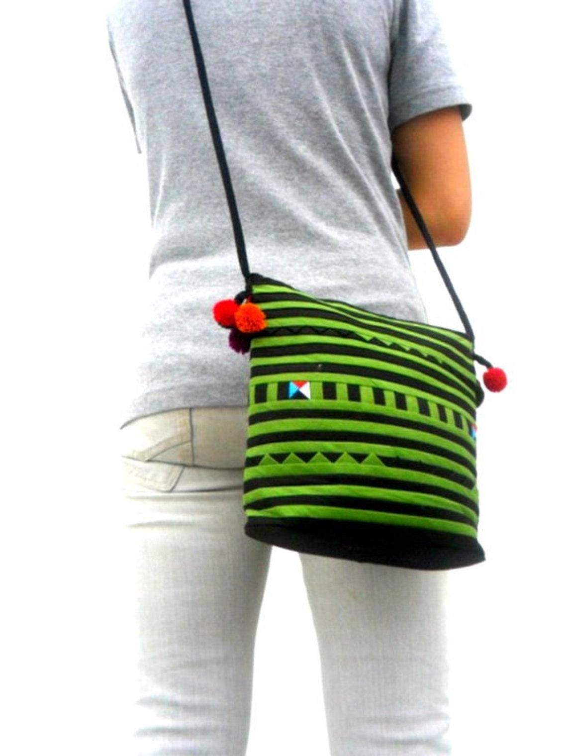 Black Green Color Crossbody Bag Hill Tribe Bag Boho Bag Hobo Etsy
