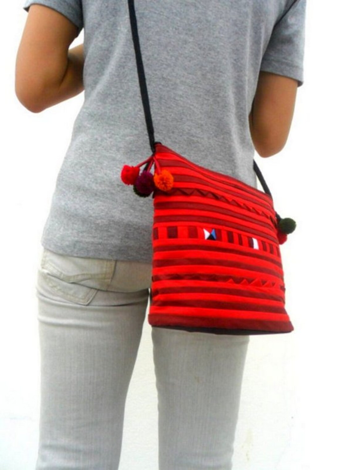 Black Red Color Crossbody Bag Hill Tribe Bag Boho Bag Hobo Bag Etsy