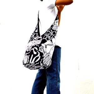 Reversible Sling Bag Boho Bag Hobo Hippie Bag Hippie Bag Crossbody Bag Bohemian Bag Shoulder Bag Messenger Bag Black white Color image 2