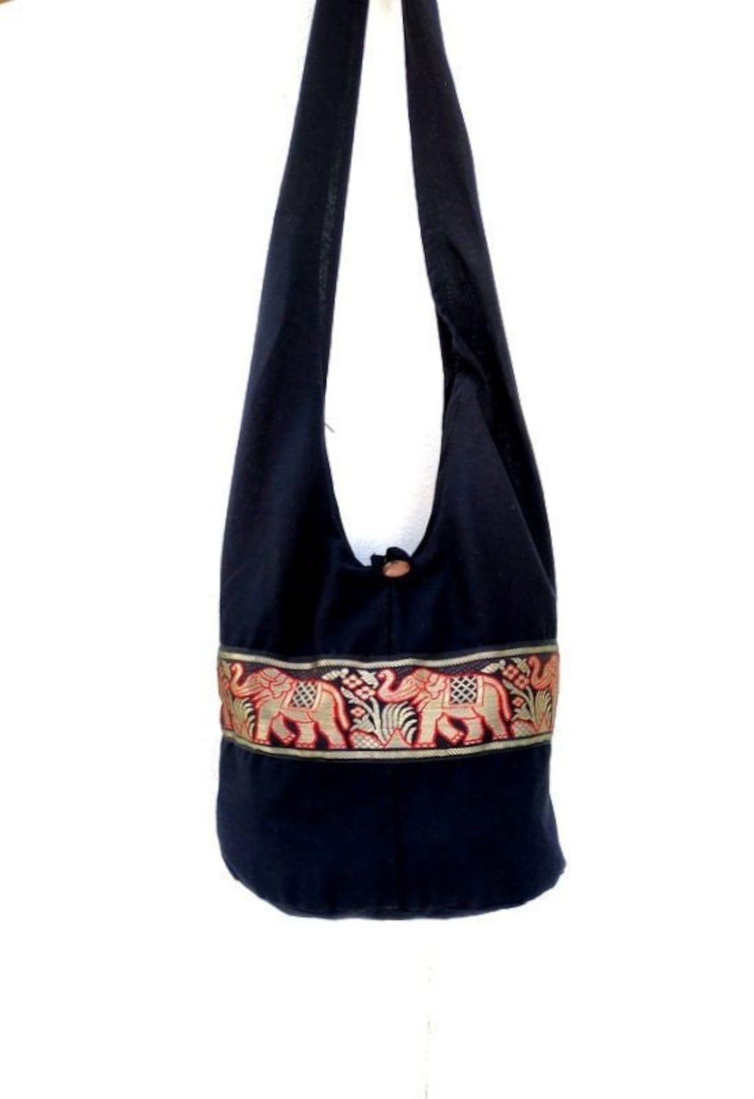 Elephant Print Bohemian Tote Bag — Large Cotton Hippie Shoulder Bag With Top Handles, 15x18 Inches - View #3