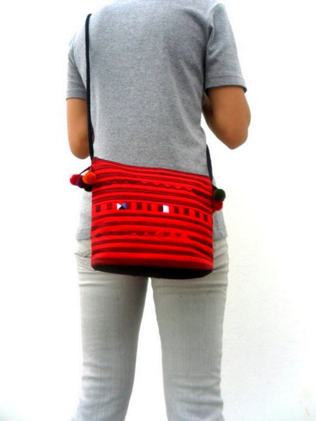 Black Red Color Crossbody Bag Hill Tribe Bag Boho Bag Hobo Bag Etsy