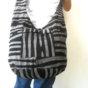 Shoulder Bag Sling Thai Hippie Hobo Black / Grey  Bag Hobo Crossbody Bag Boho Bohemian Bag Purse Zebra Color Messenger Sling Gift Bag