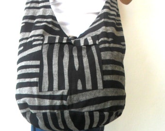 Shoulder Bag Sling Thai Hippie Hobo Black / Grey  Bag Hobo Crossbody Bag Boho Bohemian Bag Purse Zebra Color Messenger Sling Gift Bag