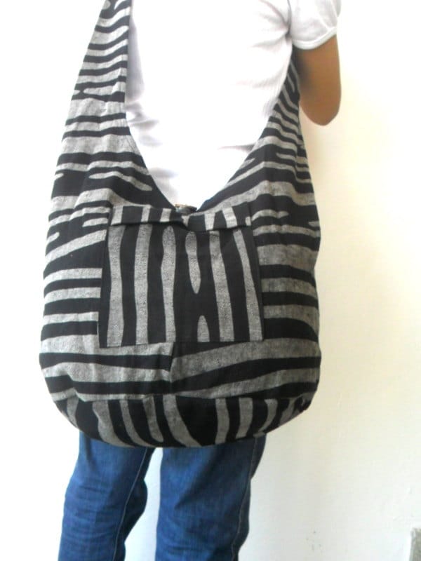 Shoulder Bag Sling Thai Hippie Hobo Black / Grey  Bag Hobo Crossbody Bag Boho Bohemian Bag Purse Zebra Color Messenger Sling Gift Bag