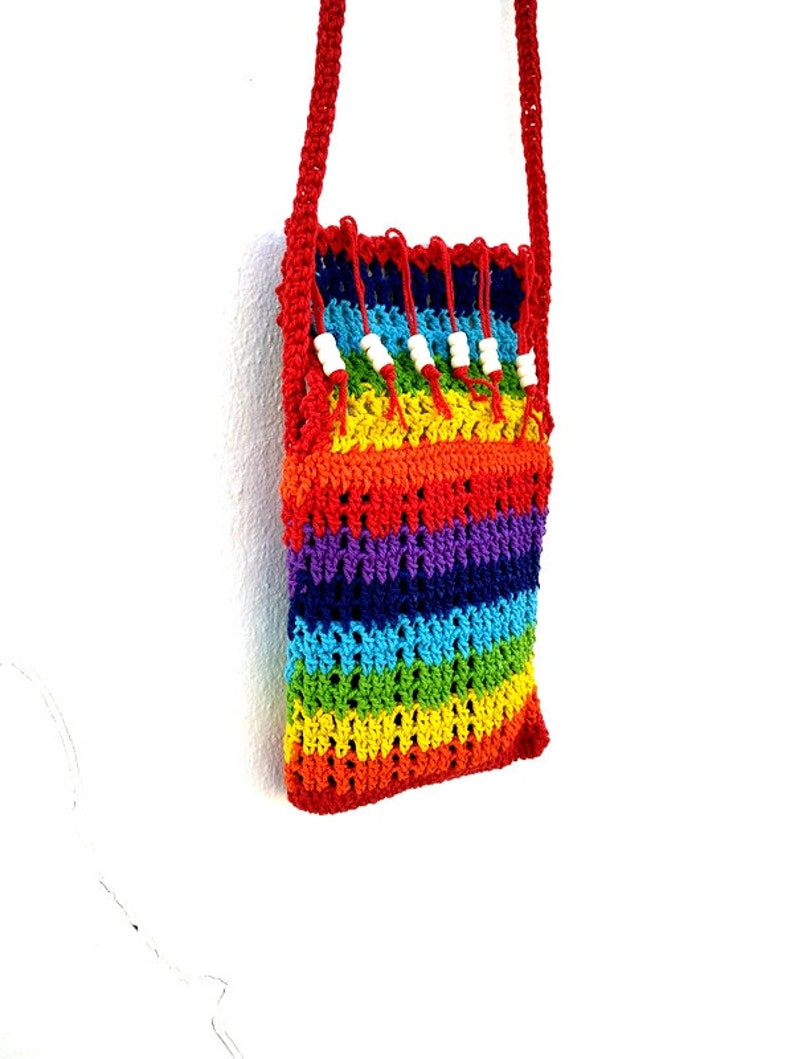 Colorful Bag, Hippie Bag, Beach Bag, Crochet Bag, Rainbow bag, Bohemian Bag, Gift For Her, Festival bag, cross body bag, Women Purse image 2