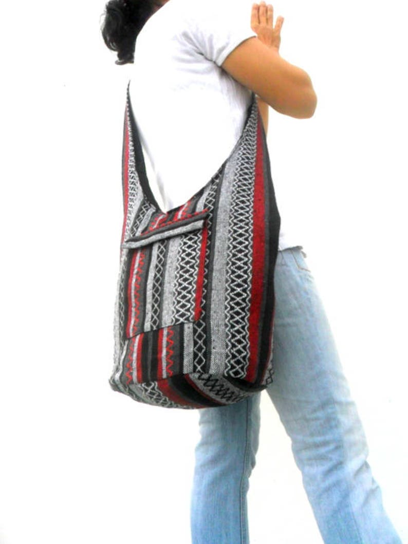 Handmade Patchwork Hobo Bag – Blue Cotton Crossbody Shoulder Bag With Embroidery, Boho Women's Sling