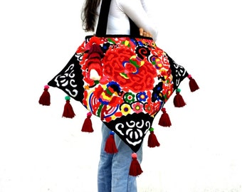 Vintage Embroidered Tote, Bohemian Bag, Ethnic Bag, Hippie Tote, Artistic bag, Boho Bag, Hobo Bag, Purse, indie bag, One of a kind Bag