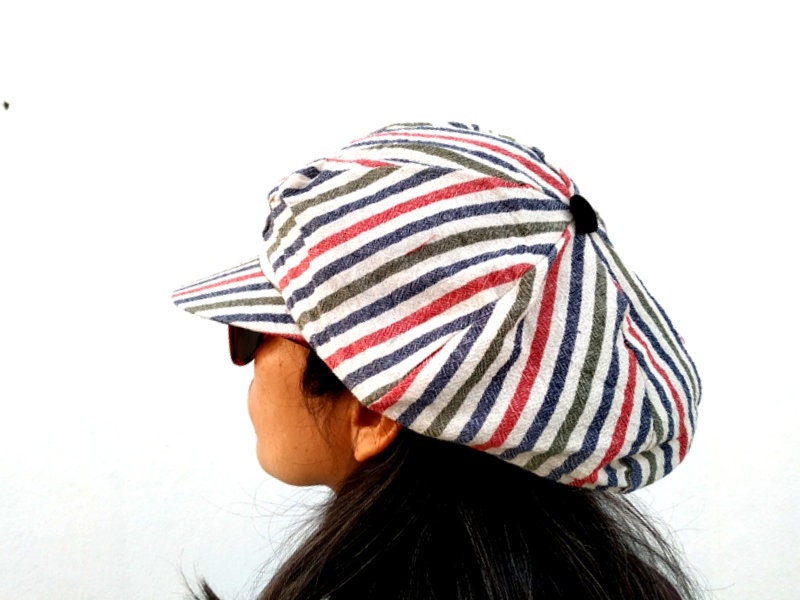 Striped Newsboy Hat, Gatsby Cap, Reggae Hat, Dreadlocks Hat