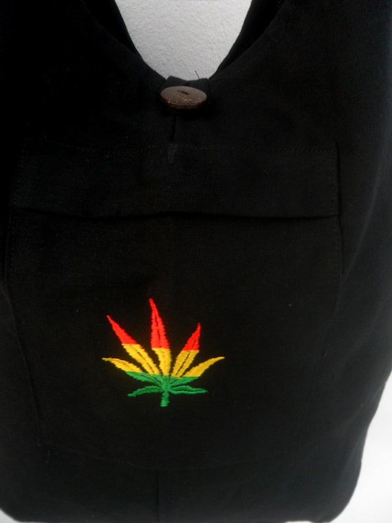 Rasta Tote Shoulder Bag - Cotton Lion Of Judah Hippie Bag In Green, Yellow, Red, Black | 12x15 Inches - View #9