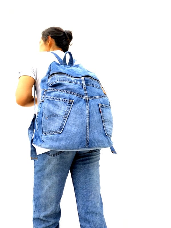 Denim Backpack, Levis Jeans, Jean Bag, Recycled Jeans  display picture 3