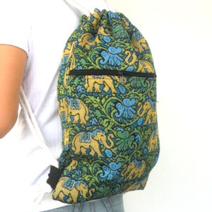 Drawstring Bag Gym Bag Beach Bag Elephant Backpack Tribal Velvet Bag Handmade Everyday Bag Gift Bag Multicolor Bag Hippie Bag Ethnic Bag